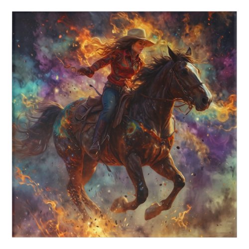 Racing the Flames _ Cowgirl and Horse Acrylic Print