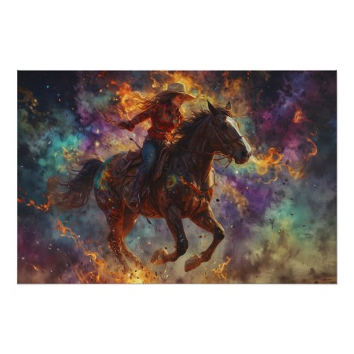 Racing the Flames _ Cowgirl and Horse Poster