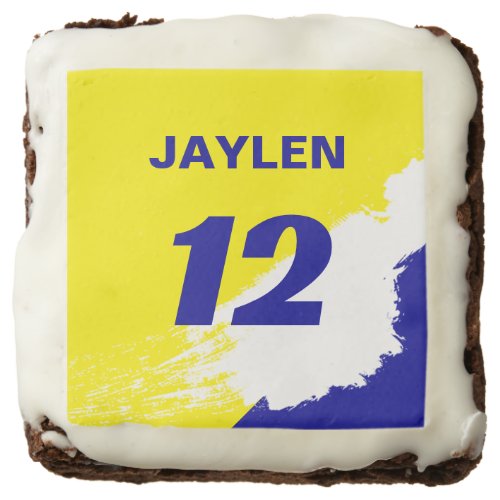 Racing Theme Name and Number Blue Yellow and White Brownie