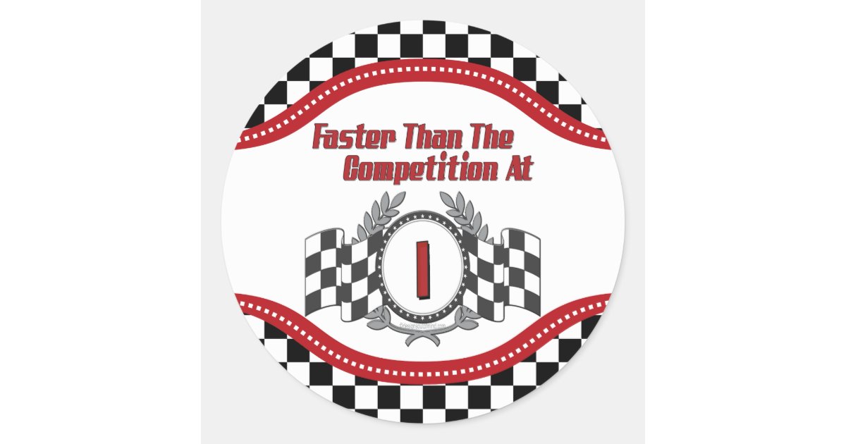 First Place Racing Sticker Racing Themed 1st Birthday Classic Round Sticker | Zazzle