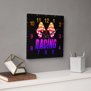 Racing-Themed Motivational Wall Square Wall Clock