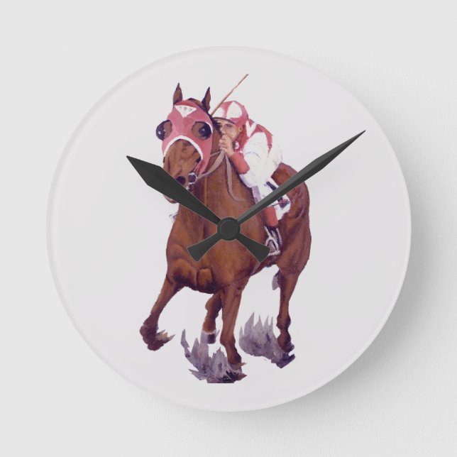 Racing Thoroughbred is the Winning Horse Round Clock (Front)