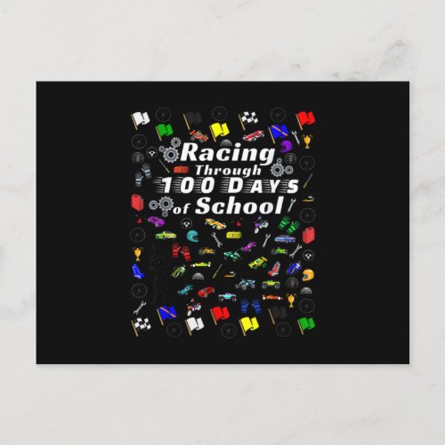Racing Through 100 Days Of School Race Car Themed Announcement Postcard