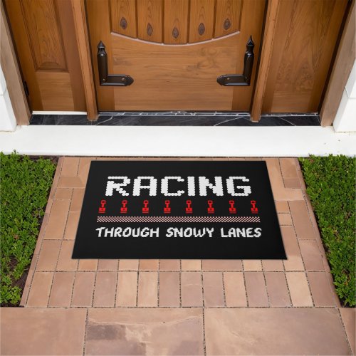 Racing Through Snowy Lanes Funny Christmas Racer Doormat