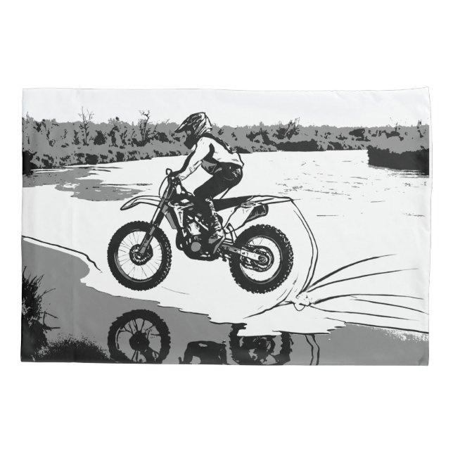 Racing Through Water - Motocross Rider Pillow Case (Back)