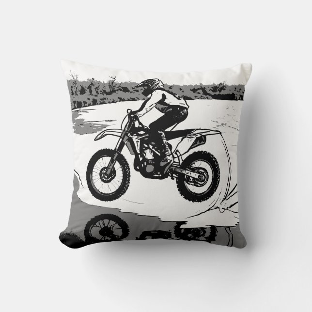 Racing Through Water - Motocross Rider Throw Pillow (Front)