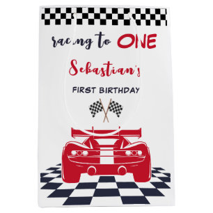 Racing to one first kids birthday medium gift bag