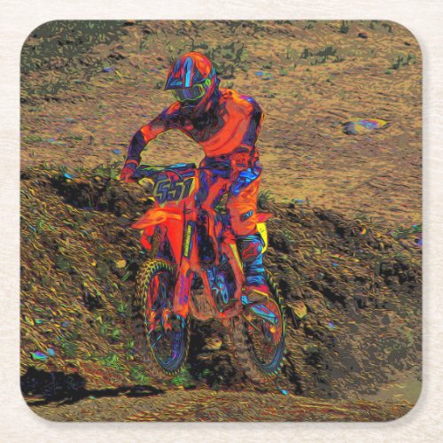 Racing to Win_ Motocross Racer  Paper Plate Square Paper Coaster