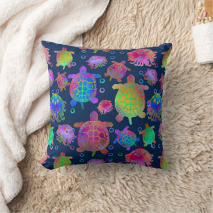 Racing with Turtles in the Ocean Depths Throw Pillow