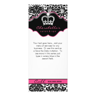 Rack Card Damask White Black Pink Floral Crown