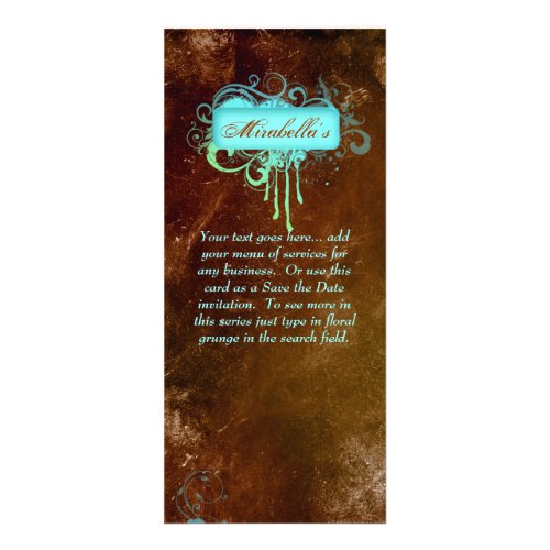 Rack Card Floral Grunge Salon Spa Blue Green