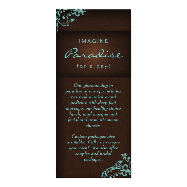 Rack Card Floral Linen Salon Spa Blue Brown (Front)