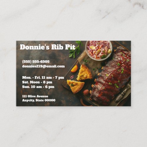 Rack of barbecued ribs with copy space business card