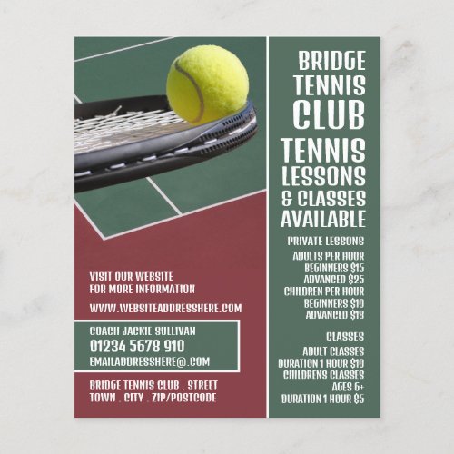 Racket  Ball Tennis LessonsClasses Advertising Flyer