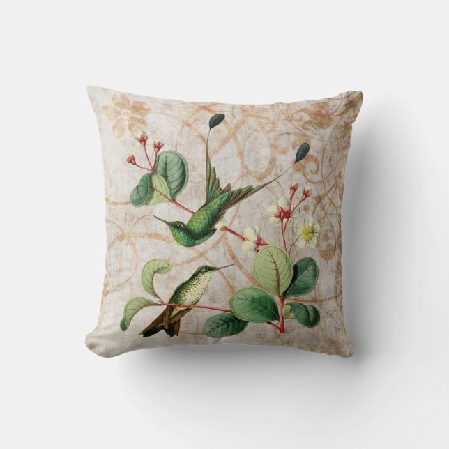Racket Tail Hummingbird Vintage Grunge Pillow (Front)