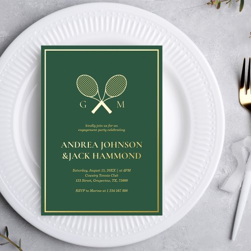 Rackets Monogram Tennis Player Engagement Real Foil Invitation