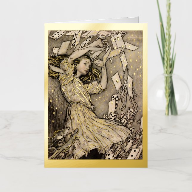 Rackham's Alice in Wonderland Christmas Gold Foil Greeting Card (Front)