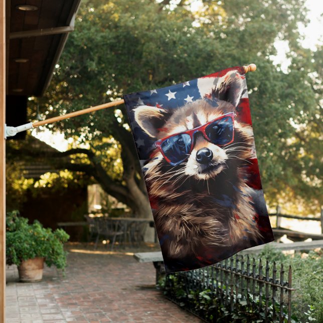 Racoon 4th of July Independence day House Flag (In SItu)