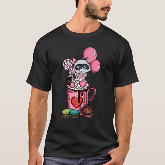 Racoon Animal in Coffee Cup Mug Valentine V Day Cu T-Shirt (Front)