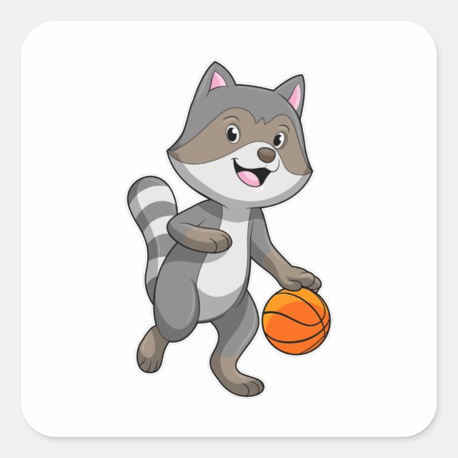 Racoon as Basketball player with Basketball Square Sticker (Front)
