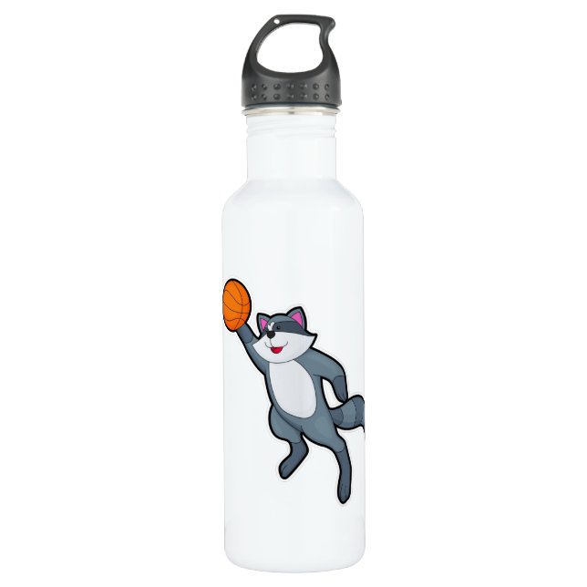 Racoon as Basketball player with Basketball Stainless Steel Water Bottle (Front)