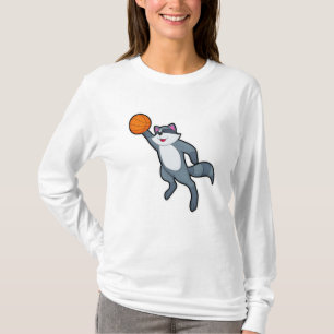 Racoon as Basketball player with Basketball T-Shirt