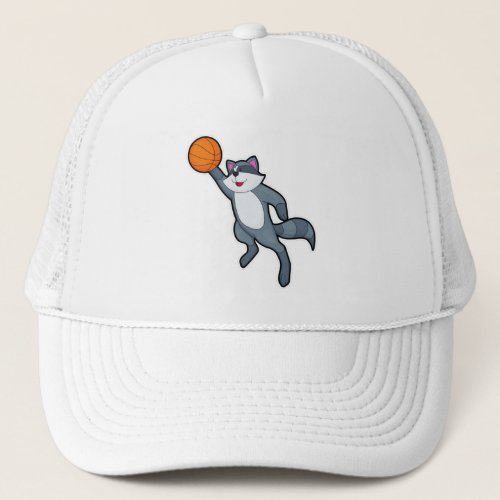 Racoon as Basketball player with Basketball Trucker Hat