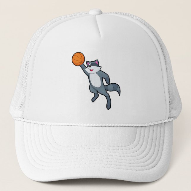 Racoon as Basketball player with Basketball Trucker Hat (Front)