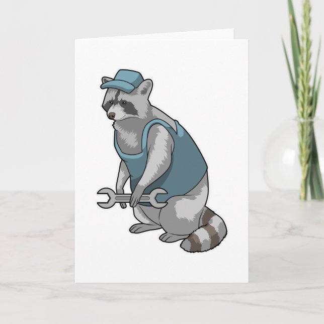 Racoon as Craftsman with Wrench Card (Front)