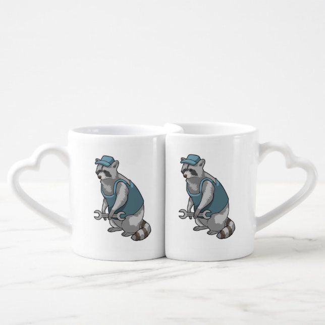 Racoon as Craftsman with Wrench Coffee Mug Set (Front Nesting)