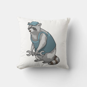 Racoon as Craftsman with Wrench Throw Pillow