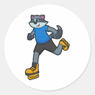 Racoon as Skater with Inline skates Classic Round Sticker