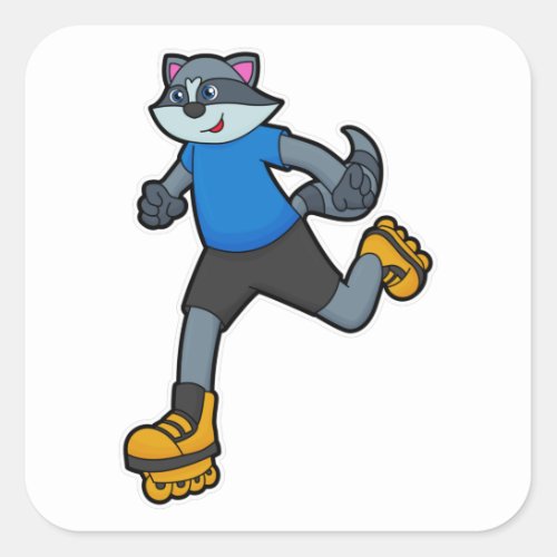 Racoon as Skater with Inline skates Square Sticker