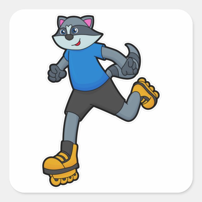 Racoon as Skater with Inline skates Square Sticker (Front)