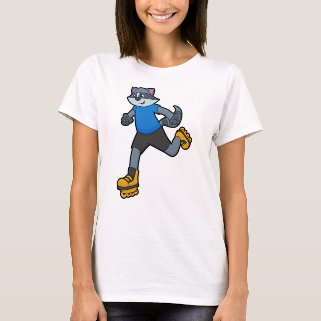Racoon as Skater with Inline skates T-Shirt (Front)