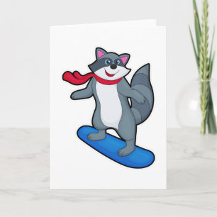 Racoon as Snowboarder with Snowboard & Scarf Card
