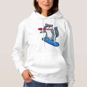 Racoon as Snowboarder with Snowboard & Scarf Hoodie