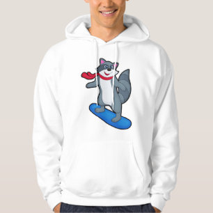Racoon as Snowboarder with Snowboard & Scarf Hoodie