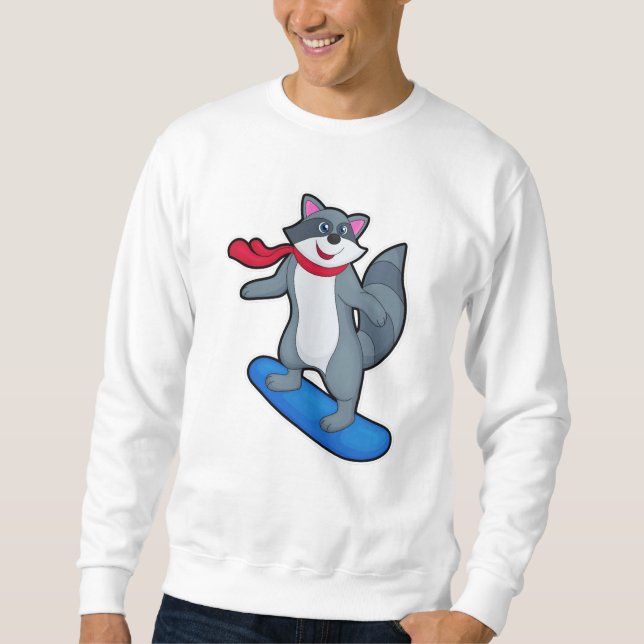 Racoon as Snowboarder with Snowboard & Scarf Sweatshirt (Front)