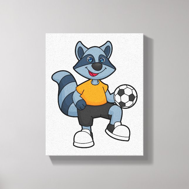 Racoon as Soccer player with Soccer ball Canvas Print (Front)