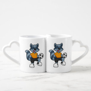 Racoon as Soccer player with Soccer ball Coffee Mug Set