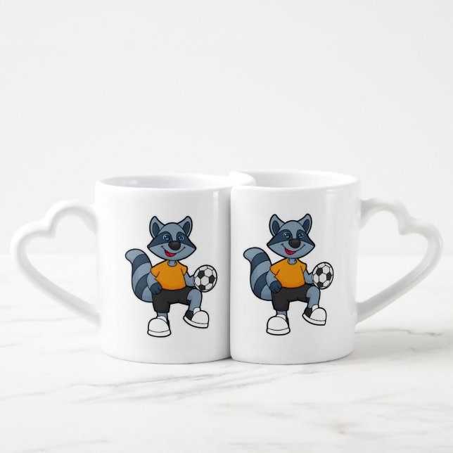 Racoon as Soccer player with Soccer ball Coffee Mug Set (Front Nesting)