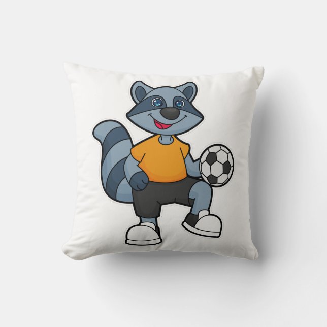 Racoon as Soccer player with Soccer ball Throw Pillow (Front)