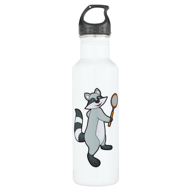 Racoon as Tennis player with Tennis racket Stainless Steel Water Bottle (Front)