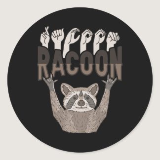 Racoon Asl Hand Gesture Deaf Hearing Loss Awarenes Classic Round Sticker