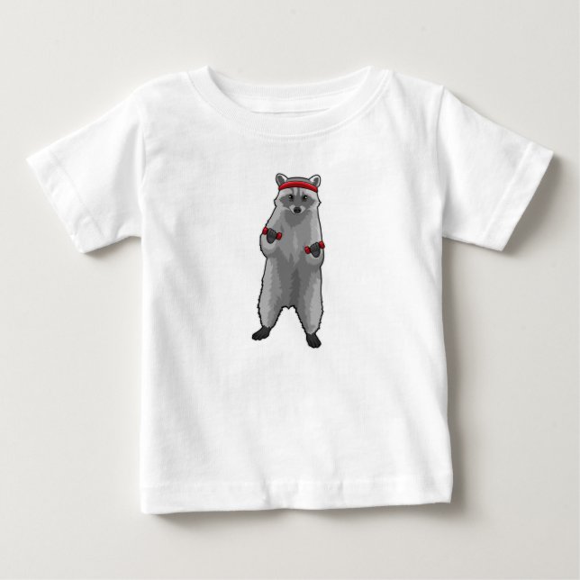 Racoon at Fitness with Dumbbells Baby T-Shirt (Front)