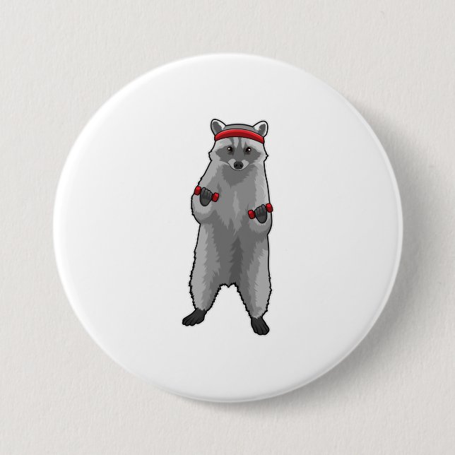 Racoon at Fitness with Dumbbells Button (Front)