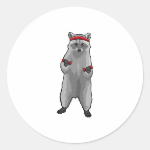 Racoon at Fitness with Dumbbells Classic Round Sticker