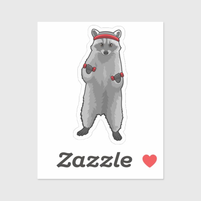 Racoon at Fitness with Dumbbells Sticker (Sheet)