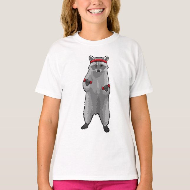 Racoon at Fitness with Dumbbells T-Shirt (Front)